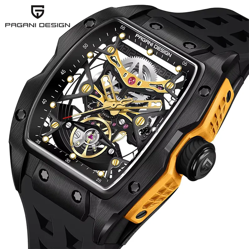 Pagani Design Skeleton Dial Black Strap Men's Watch- PD-YS018
